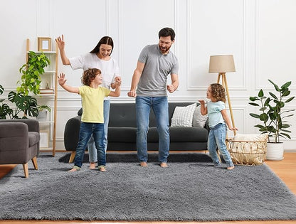 ONASAR Grey 8x10 Area Rugs for Living Room, Gray Large Fluffy Shag Bedroom Rug, Ultra Soft Plush Thick Shaggy Big Floor Carpet for Kids Boy and Girls Teen Dorm Nursery Indoor Home Decor Aesthetic