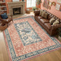 GarveeHome Terracotta Teal Area Rugs 9x12 Living Room, Botanical Grove Cottage core Washable Non-Slip Rug for Bedroom Dining Nursery Low-Pile Vintage Large Soft Carpet