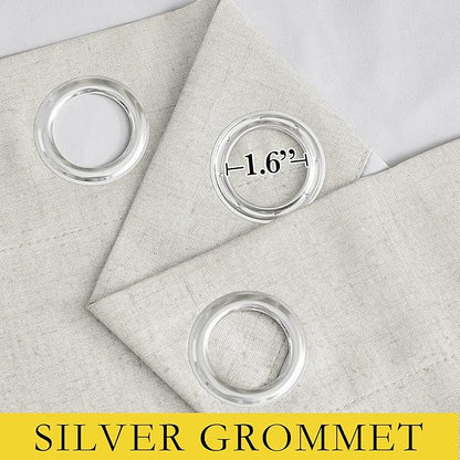 NICETOWN 100% Absolutely Blackout Linen Curtains with Thermal Insulated White Liner, Ivory, 52" W x 48" L, Set of 2, Burlap Textured Textured Linen Look Privacy Window Treatment for Kitchen