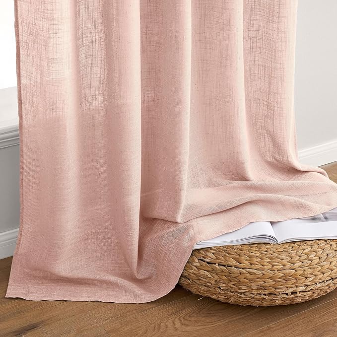 MIULEE Blush Pink Linen Curtains 84 Inches Long 2 Panels for Girls Bedroom Nursery, Soft Thick Linen Textured Window Drapes Semi Sheer Light Filtering Back Tab for Kids Living Room Light Pink Decor