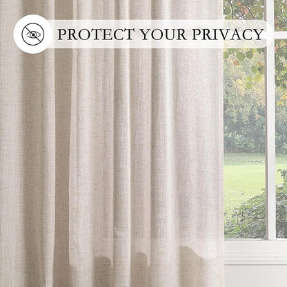 MYSKY HOME Natural Linen Curtains 24 Inch Long for Kitchen, Semi Sheer Light Filtering Window Panels Rod Pocket Valance Neutral Drapes for Small Window/Cafe/Bathroom Basement, 2 Panels, 34 x 24 Inch