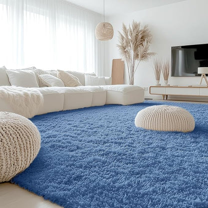 OLANLY 9x12 Machine Washable Large Area Rugs for Living Room, Bedroom, Soft Fluffy Shaggy Bedside Rug, Indoor Floor Carpet for Kids Girls and Boys, Dorms, Nursery, Home Decor, Blue