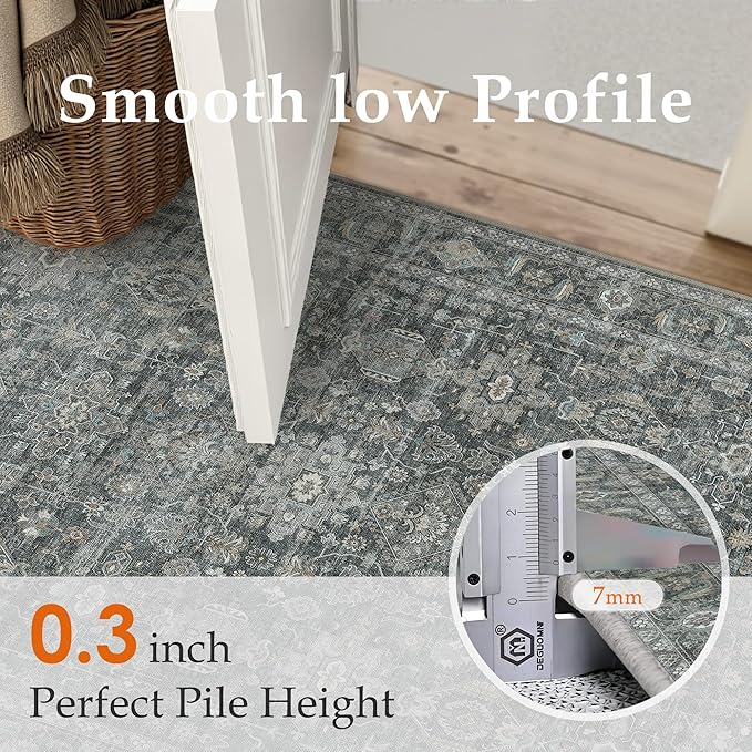 6x9 Washable Area Rug for Living Room Bedroom Vintage Black Grey Carpet Soft Low Pile Traditional Retro Non Slip Throw Rug for Dining Room Entryway Indoor Dorm Kitchen
