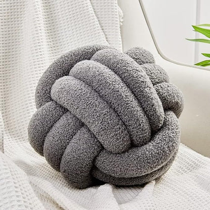 Uvvyui Knot Pillow Ball, Soft Home Decorative Pillows, Round Throw Pillow, Handmade Knotted Plush Pillow, Round Boucle Pillow Cushion (14 Inches Dark Gray)