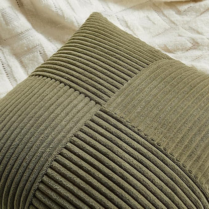 Fancy Homi 2 Packs Olive Green Lumbar Decorative Throw Pillow Covers 16x32 Inch for Living Room Couch Bed, Farmhouse Boho Home Decor, Soft Striped Corduroy Rectangle Accent Cushion Case 40x80 cm