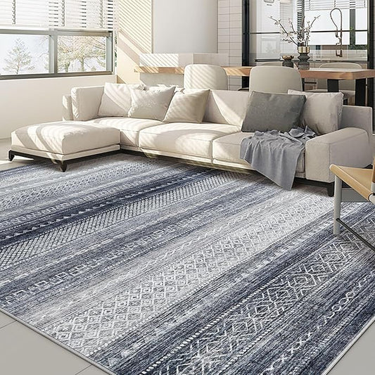 Nakagishi Area Rug 6x9 Living Room: Washable Boho Large Neutral Soft Modern Rugs Stain Resistant Moroccan Indoor Non-Slip Accent Carpet for Bedroom Nursery Kids Playroom Office Dining Room Dorm- Blue
