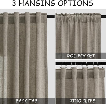 Mocha Linen Curtains 90 Inch Length 2 Panels Set for Living Room Rod Pocket Back Tab Window Drapes Light Filtering Modern Farmhouse Curtain 90 Inches Long for Dining Room Bedroom Nursery 52x90