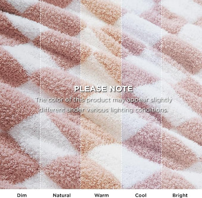 Bedsure GentleSoft Pink Checkered Throw Blanket for Couch - Soft Cozy Fluffy Blanket, Lightweight Warm Knit All Season Plaid Blankets for Bed Sofa, Birthday, for Women, 50x60 Inches