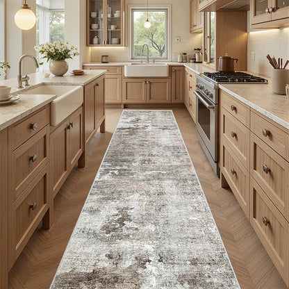 Runner Rug 2x8 Washable Non-Slip Hallway Runner Rugs for Kitchen Bathroom Laundry Room Pink/Grey Vintage Floor Carpet Runners for Hallways Entryway