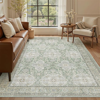 6x9 Area Rug for Living Room Washable 6x9 Rug Non-Slip Modern Rugs for Bedroom Dinning Room Ultra-Thin Indoor Green/Brown Rug