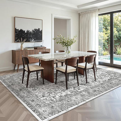 zesthome 6x9 Area Rug, Super Soft Washable Rugs for Living Room, Non-Slip Stain Resistant Vintage Rugs, Ultra-Thin Large Area Rugs (Grey/White,6'x9')