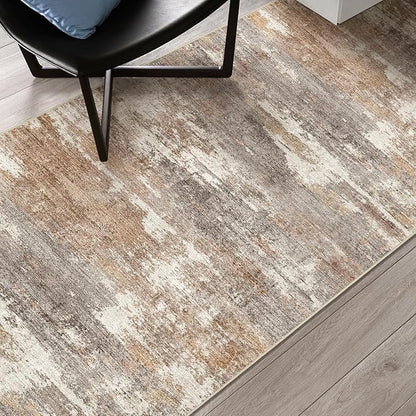 2x3 Washable Entryway Area Rug: Modern Abstract Small Runner Rug for Hallway Soft Non Slip Door Mat with Rubber Backing Low Pile Thin Floor Carpet for Kitchen Bathroom Bedroom Indoor(Brown/Brick,2x3)