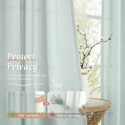 LAMIT Bedroom Linen Curtains 45 Inch Long, Light Filtering Neutral Window Curtains Farmhouse Boho Rod Pocket Room Decor Panels for Small Window/Living Room, 2 Panels, 42 x 45 Inch, Light Blue