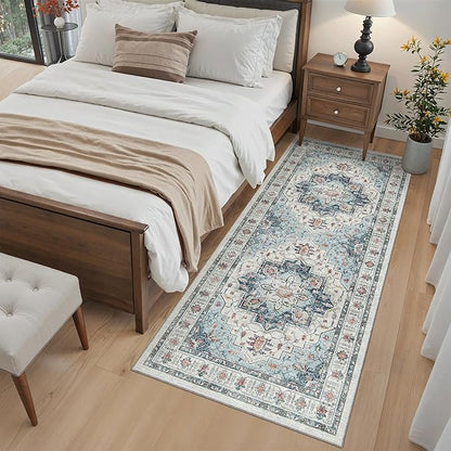 Madane Hallway Runner Rug 3x6 - Washable Kitchen Rugs Entryway Rug Runner Vintage Soft Floor Mat Non Slip Indoor Farmhouse Carpet for Bathroom Living Room Bedroom (3 X 6, Blue)