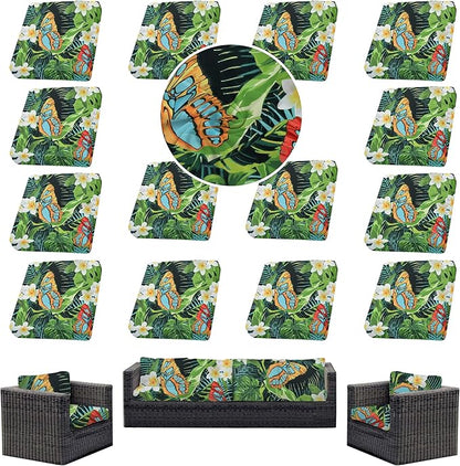 14Pcs Outdoor Cushion Covers, Patio Cushion Covers,Stretch Elastic Slipcovers, Replacement Washable & Reusable Furniture Protector for Patio Couch (Green and Lush,Cover Only)