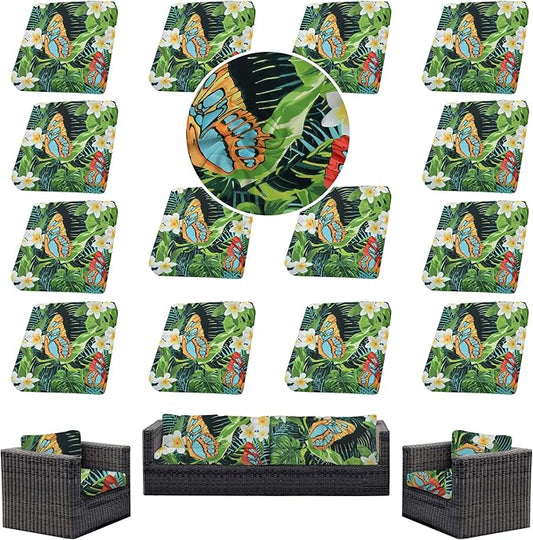 14Pcs Outdoor Cushion Covers, Patio Cushion Covers,Stretch Elastic Slipcovers, Replacement Washable & Reusable Furniture Protector for Patio Couch (Green and Lush,Cover Only)