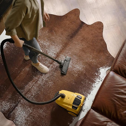 AROGAN 8×10 Feet Western Decor Faux Fur Cowhide Rug, Premium Animal Skin Cow Hide Rug, Sturdy Cow Print Rugs for Wall Decor, Western Floor Carpet for Bedroom Living Room, Dark Brown