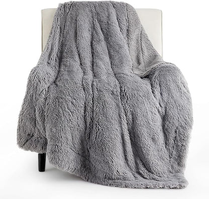 Bedsure GentleSoft Fluffy Grey Throw Blanket, Grey Decor Cozy Gifts for Women Men, Soft Sherpa Fleece Fuzzy Plush Thick Warm Minky Faux Fur Throw Blanket for Couch Bed Sofa, Gray Gifts for Dad, 50x60