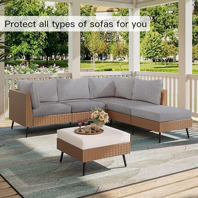Outdoor Cushion Covers Set,12PCS Patio Furniture Couch Seat Slipcovers, Replacement for Sofa Sectional Chair(Cover，Only)