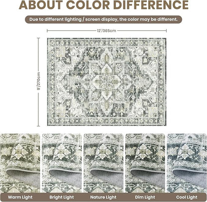 zesthome 9x12 Area Rugs,Stain Resistant Washable Rug,Ultra-Thin Rugs for Living Room,Bedroom,Non-Slip Backing Home Decor Large Area Rug (Grey/Beige,9'x12')