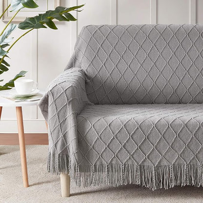 BOURINA Light Grey Throw Blanket 60x80 Inches Throw Textured Solid Soft Sofa Throw Couch Knitted Decorative Blanket