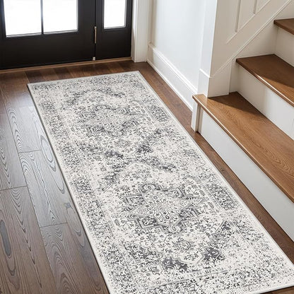 2x6 Washable Hallway Runner Rug - Non Slip Kitchen Runner Rugs with Rubber Backing Vintage Low-Pile Carpet Runners for Entryway Dining Room Laundry Room Home Decor (Distessed Grey)