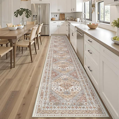 3x20 Long Runner Rug for Hallway, Non-Slip Long Kitchen Mats for Floor, Vintage Washable Rug for Entryway, Soft Hallway Runner for Dining Room, Bedroom, Living Room(Orange,3'x20')