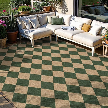 Lahome Colette Checkered Washable Rugs 8x10, Easy Jute Rug for Living Room Patio, Farmhouse Neutral Indoor Outdoor Carpet Non Slip Non Shedding Floor Carpet for Office Deck Backyard