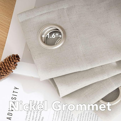 H.VERSAILTEX Living Room Linen Curtains - Semi Sheer, Nickel Grommet, Energy Saving, Light Filtering Window Treatments - Pale Oak, 2 Panels, 52 x 84 Inch