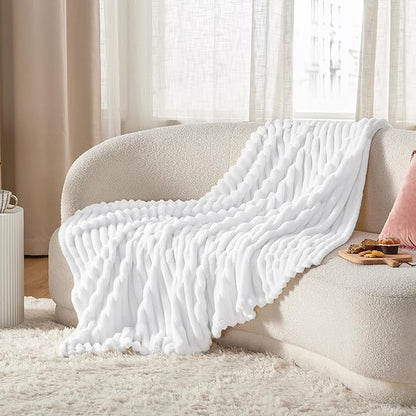 Bedsure GentleSoft Bright White Throw Blanket for Couch - Cozy Soft Blankets for Women, Cute Small Throws for Girls, 50x60 Inches