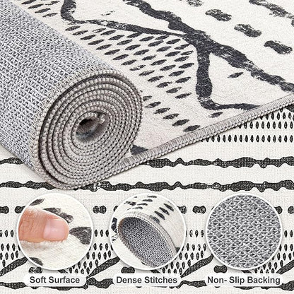 Nakagishi Black Rug Living Room 5X7: Washable Boho Large Neutral Soft Rug Modern Stain Resistant Moroccan Indoor Non-Slip Carpet for Bedroom Kids Playroom Office Dining Room Classroom Dorm