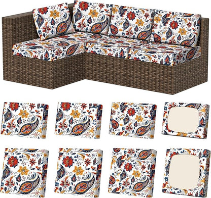 8Pcs Stretch Patio Cushion Covers, Outdoor Couch & Sofa Replacement Slipcovers for Patio Furniture Cushion Covers, Washable Reusable Furniture Protector
