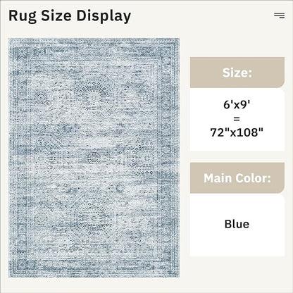 6x9 Area Rug for Living Room Washable 6x9 Non-Slip Modern Rugs for Bedroom Dinning Room Ultra-Thin Indoor Blue