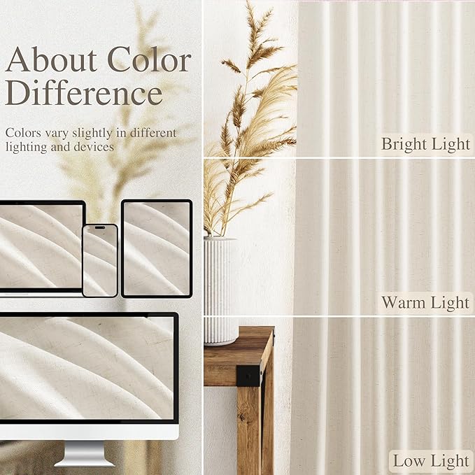 Modern Linen Curtains 108 Inches Long for Living Room Light Filtering Semi Sheer Curtain Back Tab Neutral Luxury Modern Farmhouse Decor Floor to Ceiling High Window for Bedroom 52x108, 2 Panels