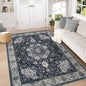 Area Rug 5x7 Washable Rug, Vintage Boho Medallion Rugs Non-Slip Soft Low Pile Large Distressed Rug Indoor Retro Carpet for Living Room Bedroom Dining Room Home Office (Vintage Black, 5'x7')
