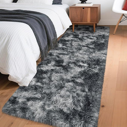 Tie-Dyed Dark Grey 2x6 Machine Washable Runner Rugs for Hallway Soft Fluffy Shaggy Bedside Rugs for Bedroom Living Room Indoor Floor Carpet for Kids Girls and Boys Nursery Rooms Home Decor Aesthetic