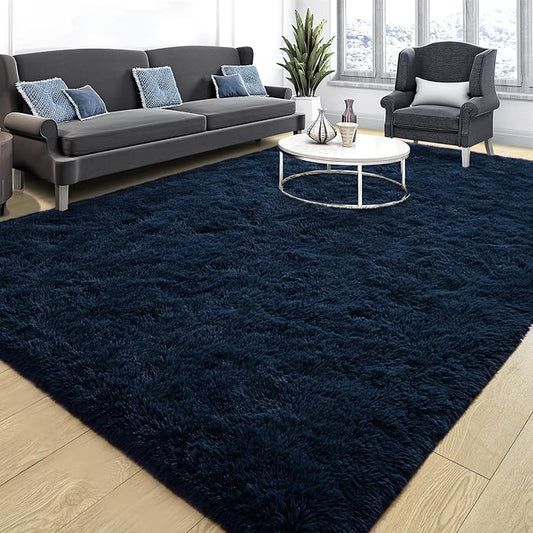Tepook Soft Fluffy Rugs for Living Room, 5x8 Shaggy Area Rug for Bedroom, Modern Shag Rug Fuzzy Carpets for Kids, Plush Indoor Nursery Home Decor Rug with Non-Slip Bottom, Navy Blue