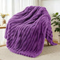 Exclusivo Mezcla Fleece Throw Blanket for Couch, Super Soft Striped Jacquard Bed Blanket, Lightweight Fuzzy Cozy for All Seasons, 50x60 Inches, Purple