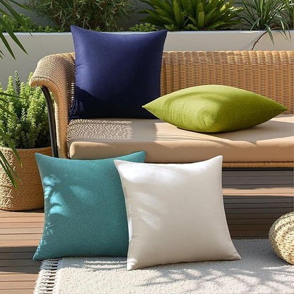 MIULEE Pack of 4 Decorative Outdoor Throw Pillow Covers Linen Waterproof Pillow Covers Spring Farmhouse Cushion Cases for Patio Garden Tent Balcony Couch Sofa 18x18 inch Blue Green