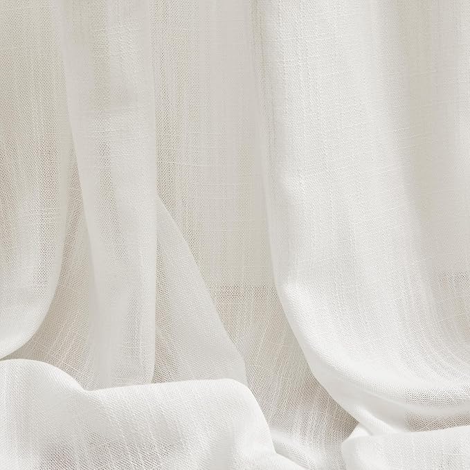 MYSKY HOME Extra Long Curtains for Living Room, Soft Cotton and polyester Fabric Boho Window Curtain Drapes Light Filtering Semi Sheer Backdrop Panels, 50 x 120 Inches, Natural, 2 Pieces