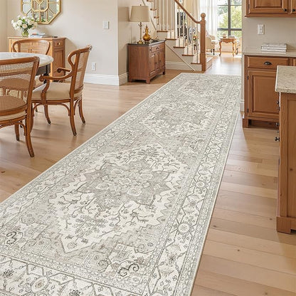 Madane Hallway Rug 3x10, Kitchen Rugs Washable Entryway Rug 10ft Vintage Kitchen Runners Non Slip Indoor Area Rug Farmhouse Carpet Runner for Bathroom Living Room Bedroom, Beige/Brown