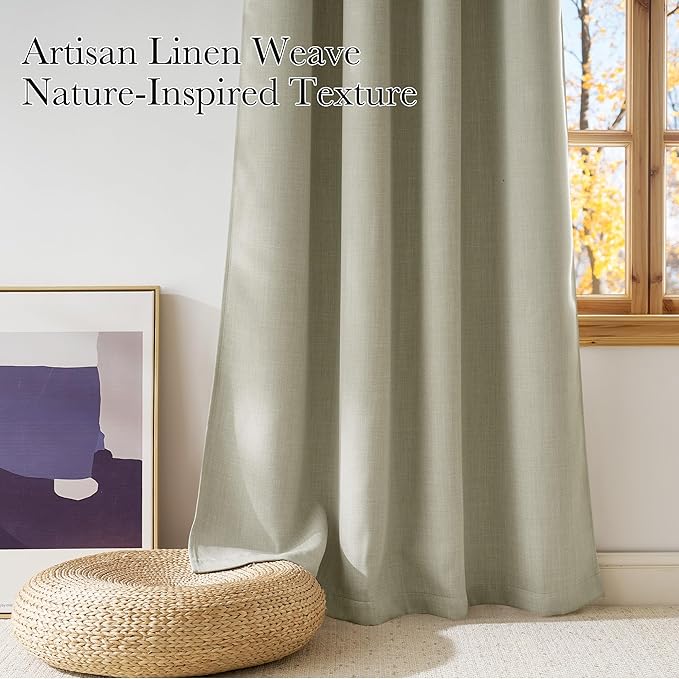 NICETOWN Faux Linen Beige Blackout Curtains 84 inches Long for Living Room - Privacy Panels for Bedroom, Modern Farmhouse Style Easy Care Grommet Top, 2 Panels, W52 by L84