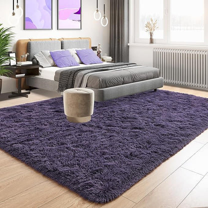 Tepook Fluffy Large Rugs for Living Room, Shag Area Rug 6x9 Soft Carpet for Bedroom, Modern Shaggy Rug for Kids Boys Girls, Plush Indoor Nursery Home Decor Rug with Non-Slip Bottom, Gray Purple
