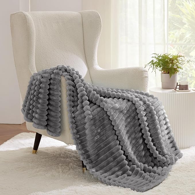 Bedsure GentleSoft Frost Gray Fleece Blanket for Couch -Cozy Soft Blankets for Women, Cute Small Throws for Girls, 60x80 Inches