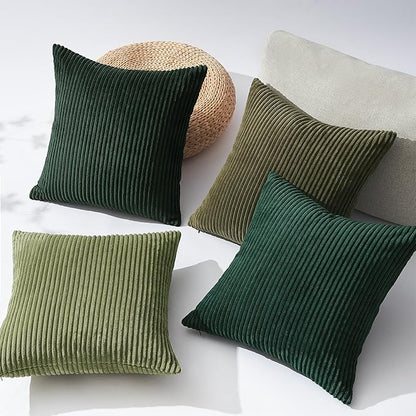 Topfinel Dark Green Euro Shams Decorative Throw Pillow Covers 22x22 Inch Set of 4,Soft Corduroy Striped Gradient Color Large Cushion Cover for Beach,Patio,Balcony,Living Room,Summer Home Decor