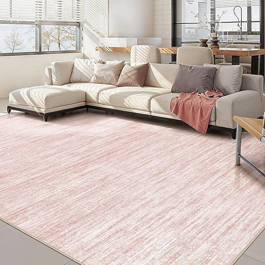Nakagishi 10x14 Area Rugs Living Room: Washable Large Vintage Rug Neutral Non-Slip Soft Stain Resistant Indoor Carpet for Bedroom Nursery Dining Room Office Playroom - Pink-01