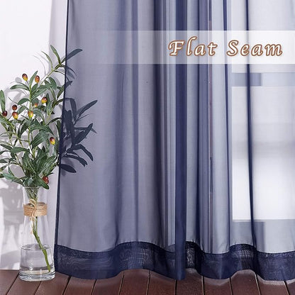 NICETOWN Dark Blue Sheer Curtains for Bedroom, Grommet Light Filtering Soft & Airy Elegant Window Treatment Lightweight for Living Room/Farmhouse, W54 x L90, 2 Panels