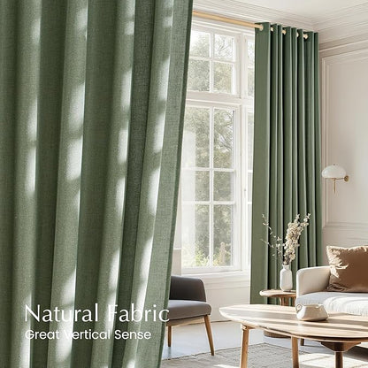 NICETOWN Forest Green Linen Curtains for Kitchen, Thick Flax Small Window Treatments Semi Sheer Privacy Assured with Light Through for Cafe/Bathroom, W55 x L84, 2 Panels