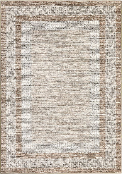GarveeHome Modern 3x5 Neutral Area Rug Washable Non-Slip Low-Pile Indoor Rugs for Entryway Solid Blue Modern Minimalism Carpet for Bedroom Living Room Kitchen Bathroom Door Mat Brown