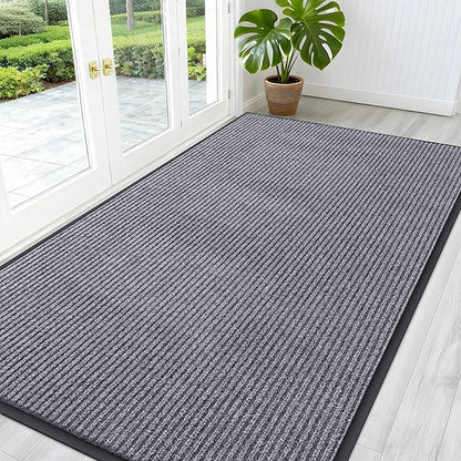 OLANLY Front Door Mat Indoor Outdoor Entrance, Waterproof Heavy Duty Doormat, Fade Resistant, Low Profile, Easy Clean Patio Porch Welcome Floor Mats for Entry, 59x30, Light Gray